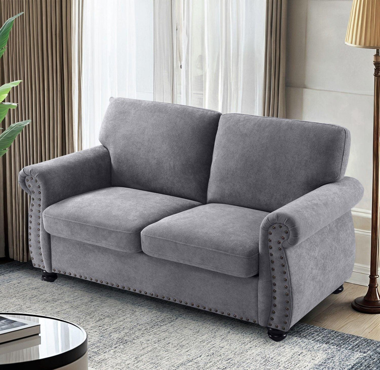 Soft Loveseat, Upholstered 2 Seater Couch, Loose Back Cushions And Turned Legs - Furniture Home Direct