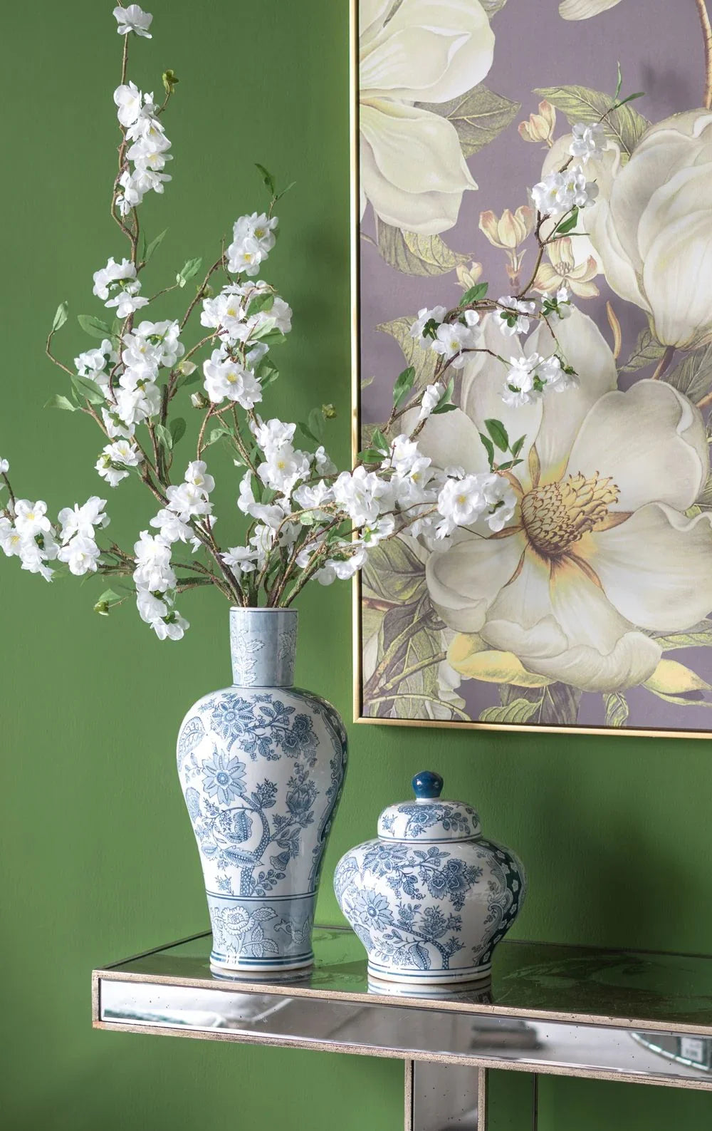 Rectangular Console Table With Elegant Floral Design And Mirrored - Silver Multi - Furniture Home Direct