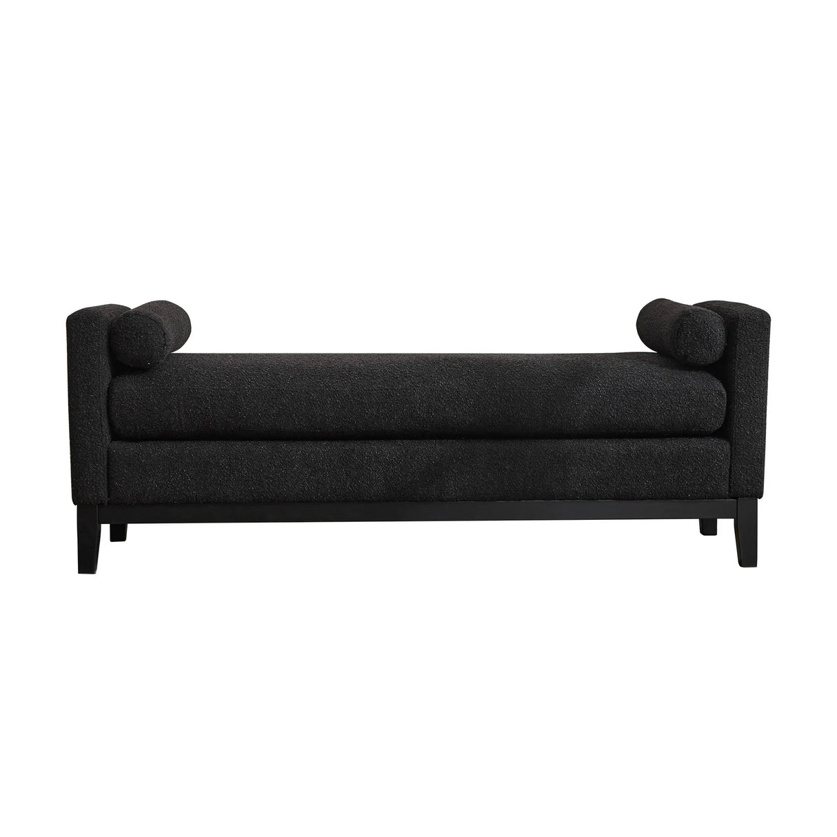 Elegant Upholstered Bench, Daybed, Ottoman With Wood Legs & 2 Bolster Pillows - Black Boucle - Furniture Home Direct