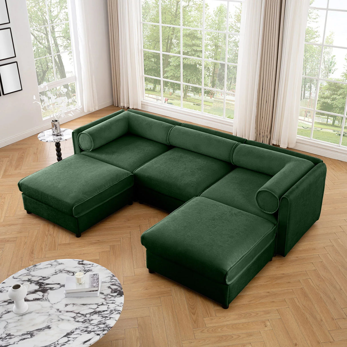 Contemporary Elegant White Chenille Sofa With Storage And Ottoman - Furniture Home Direct