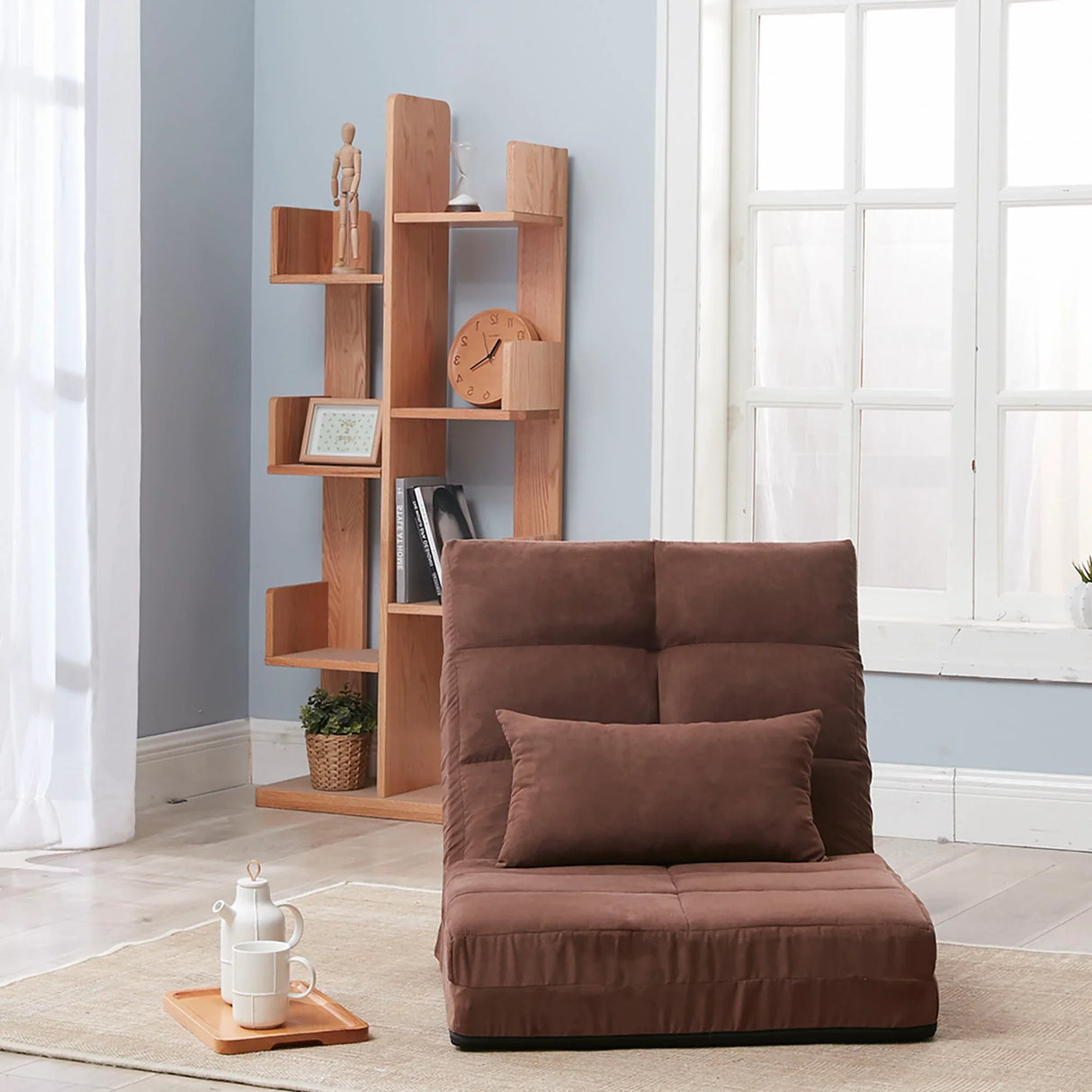 Modern Triple Fold Down Metal Frame Sofa Bed With 5 Reclining Positions And Pillow - Adjustable Upholstered Floor Couch For Gaming Or Guest Room - Brown - Furniture Home Direct