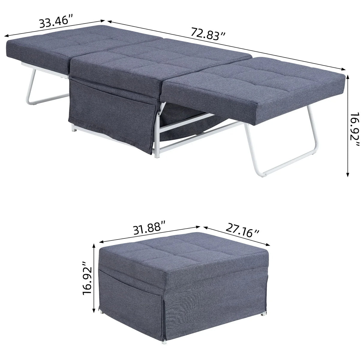 Modern Convertible Sofa Bed 4 In 1 Folding Ottoman Sleeper With Adjustable Backrest - Furniture Home Direct