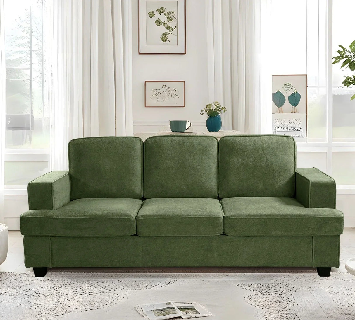 Modern Sofa, Comfortable 3 Seater Couch With Deep Seating, Loose Back Cushions, Wide Arms - Furniture Home Direct