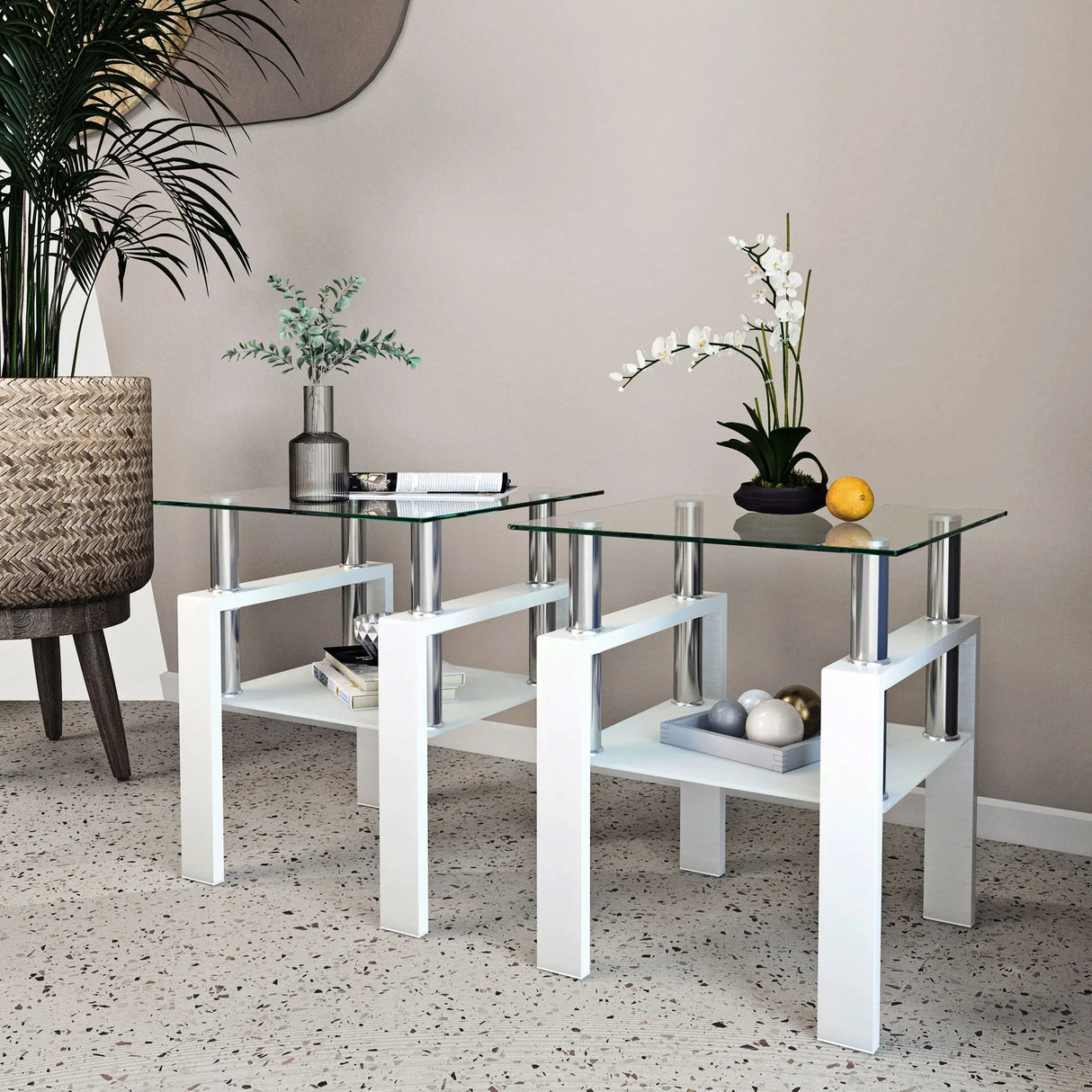 Modern Tempered Glass Tea Table, End Square Table For Living Room - Furniture Home Direct