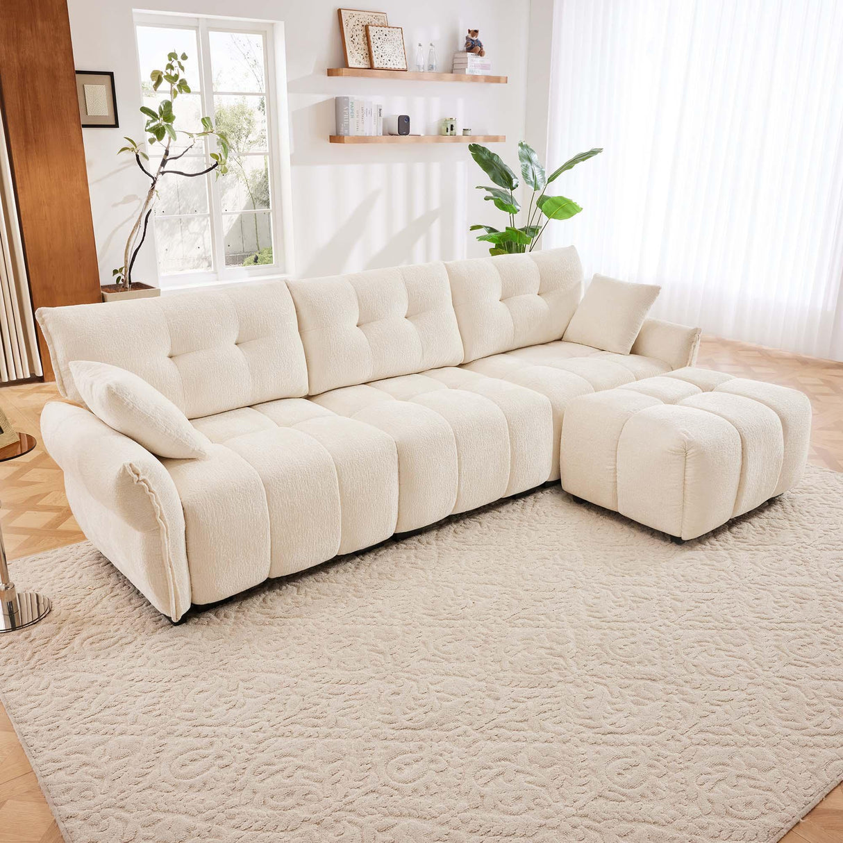 Sofa Set With Ottoman And Pillows, Textured, High Resilience Cushions - Furniture Home Direct
