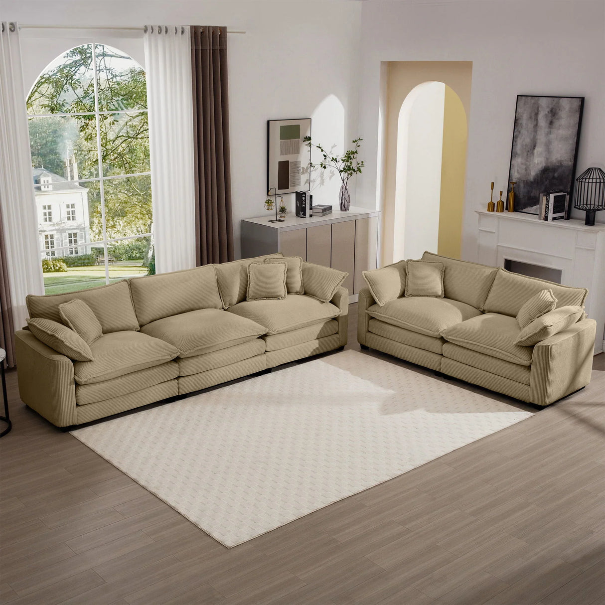 Elegant Corduroy Oversized Sectional Sofa Set With Deep Seats And Flexible Layout - Furniture Home Direct