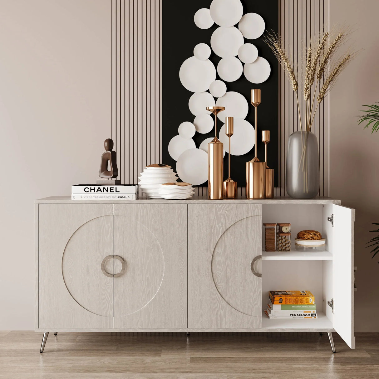 Modern Lacquered 4 Door Wooden Cabinet Sideboard Buffet Server Cabinet Storage Cabinet, For Living Room, Entryway, Hallway, Office, Kitchen And Dining Room - Furniture Home Direct