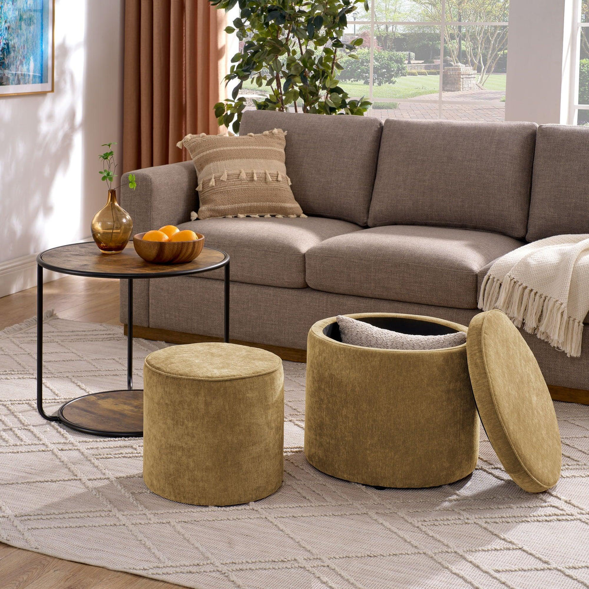 Multi Functional Ottoman And Table Set With Drum Stool - Furniture Home Direct
