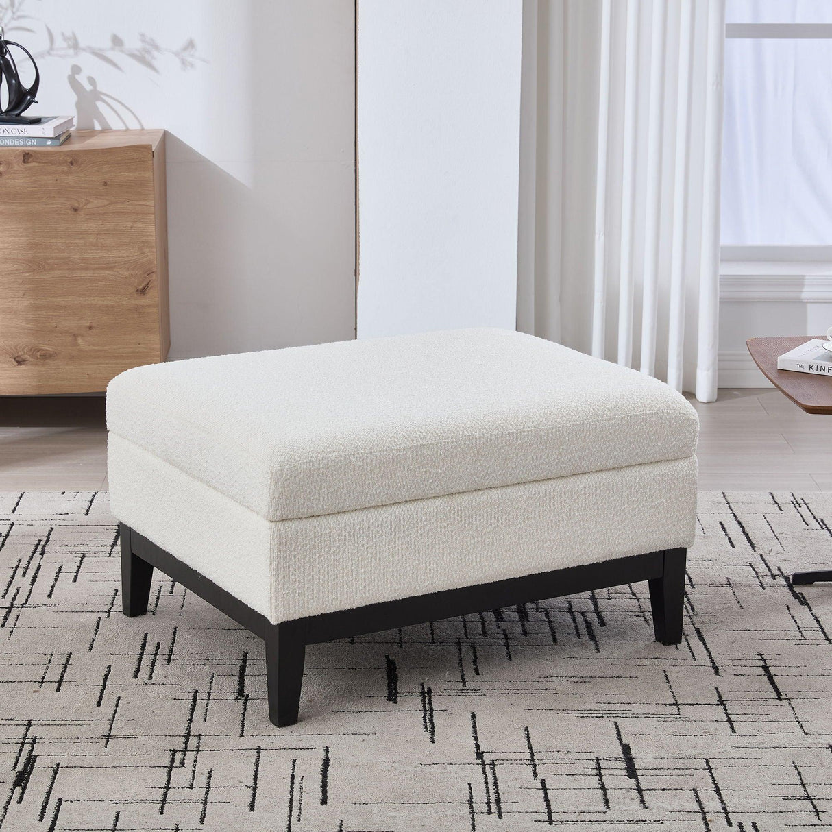 Upholstered Storage Ottoman With Reversible Lid Coffee Table With Rubberwood Legs - Furniture Home Direct