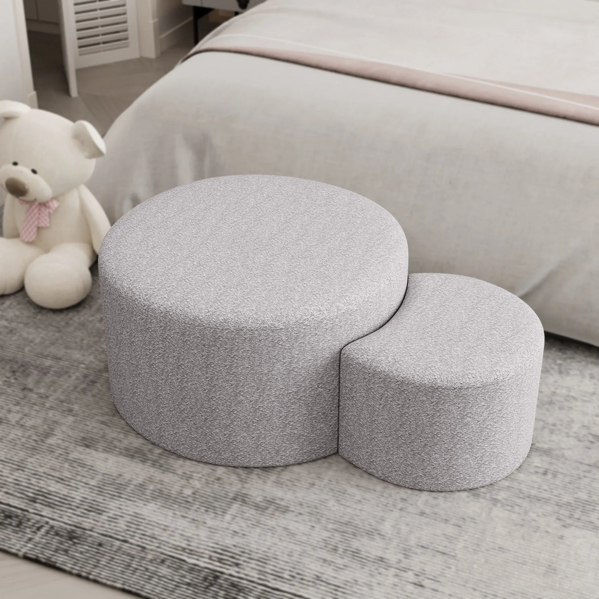 Upholstered Nesting Coffee Tables, Side Table, Footrest, Ottoman & Seat For Living Room Bedroom Entryway Office (Set of 2) - Beige - Furniture Home Direct