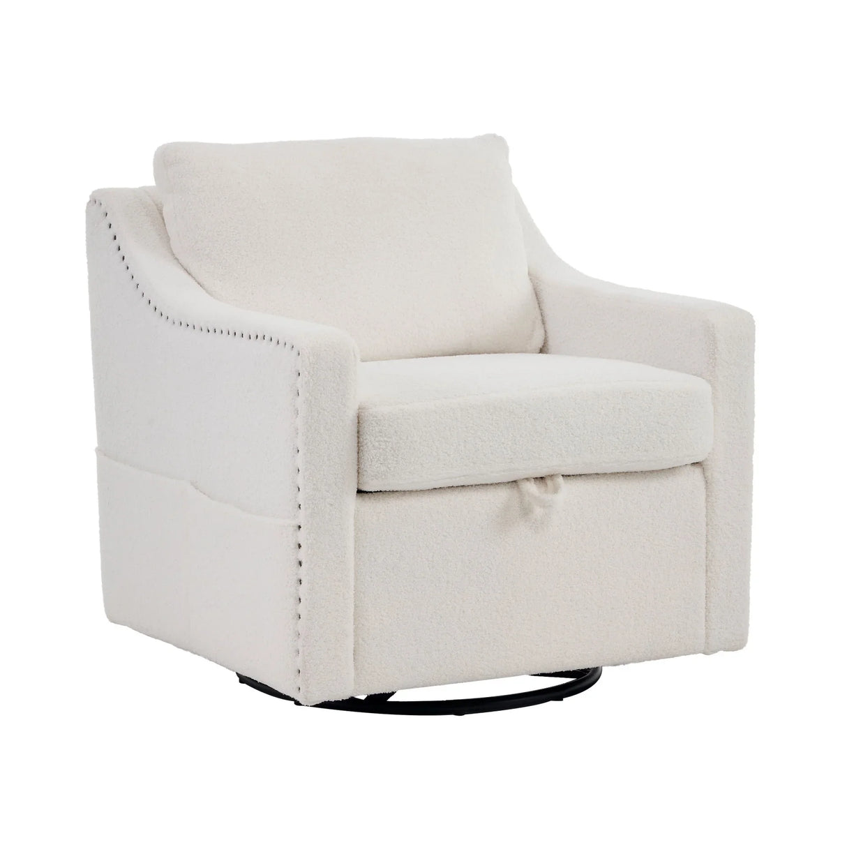 Linen Fabric 360° Swivel Accent Chair With Upholstered Back Pillow And Rivet Armrest - Furniture Home Direct