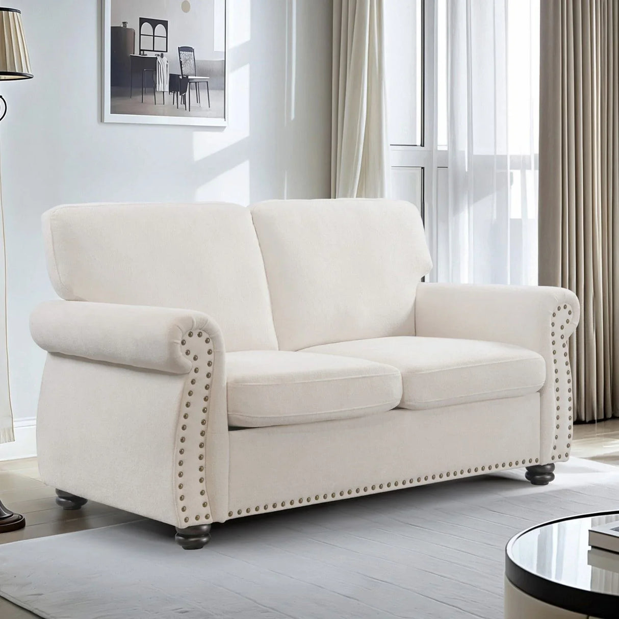 Soft Loveseat, Upholstered 2 Seater Couch, Loose Back Cushions And Turned Legs - Furniture Home Direct