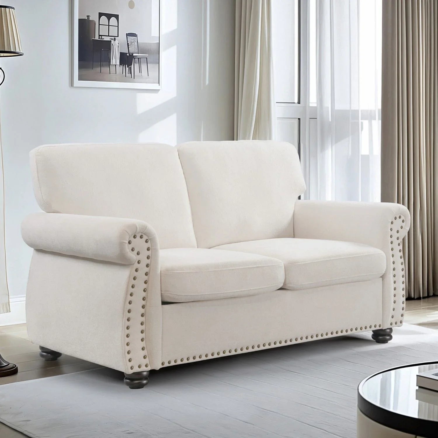 Soft Loveseat, Upholstered 2 Seater Couch, Loose Back Cushions And Turned Legs - Furniture Home Direct