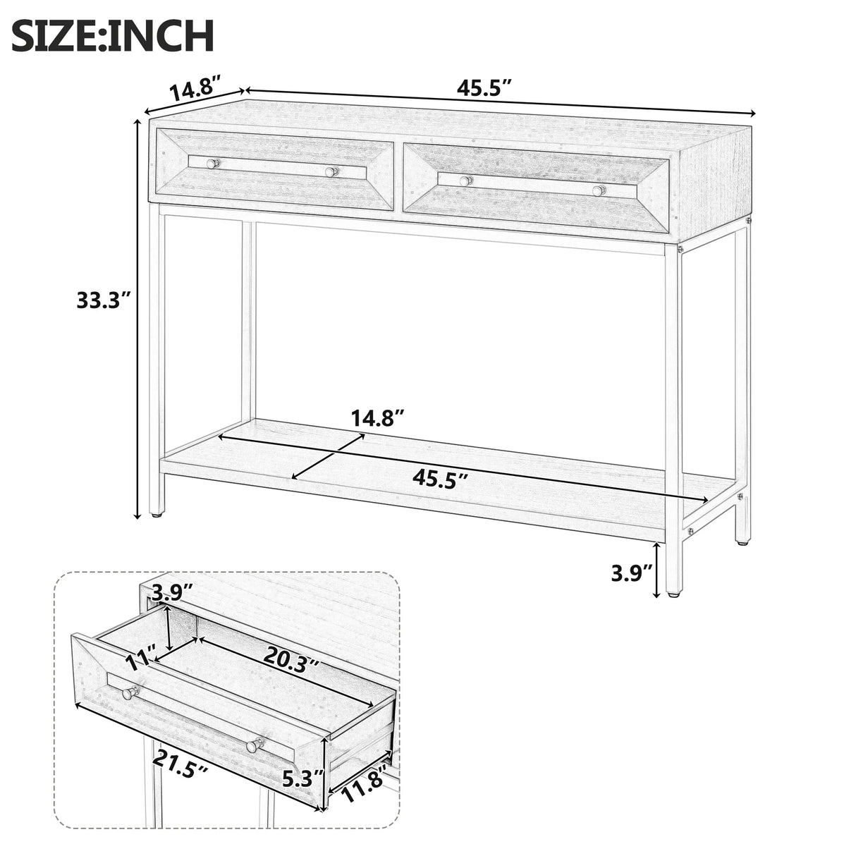 Console Table With Two Drawers Geometric Design Natural - Furniture Home Direct