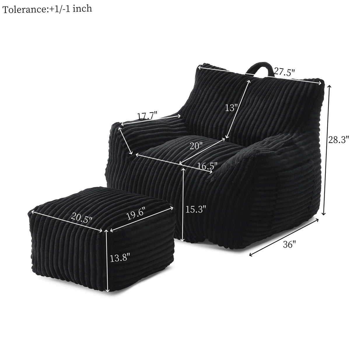 Giant Plush Bean Bag Chair With Armrests And Footstool - Furniture Home Direct