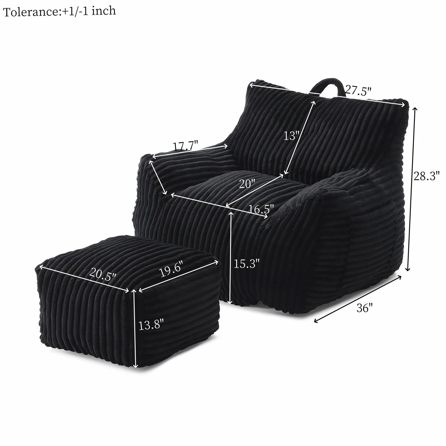 Giant Plush Bean Bag Chair With Armrests And Footstool - Furniture Home Direct