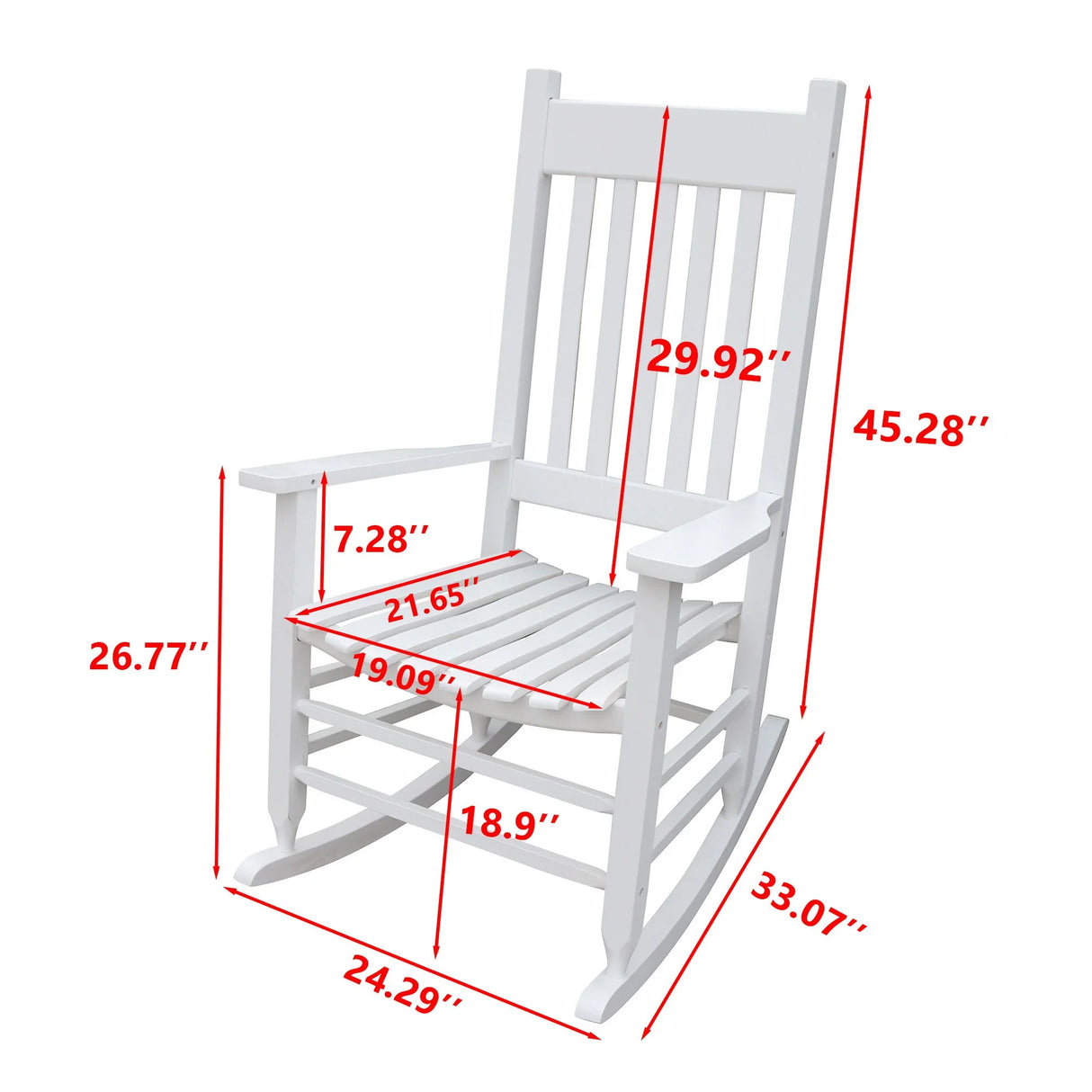 Classic Wooden Porch Rocker Chair White Populus Wood Comfortable Design - Furniture Home Direct