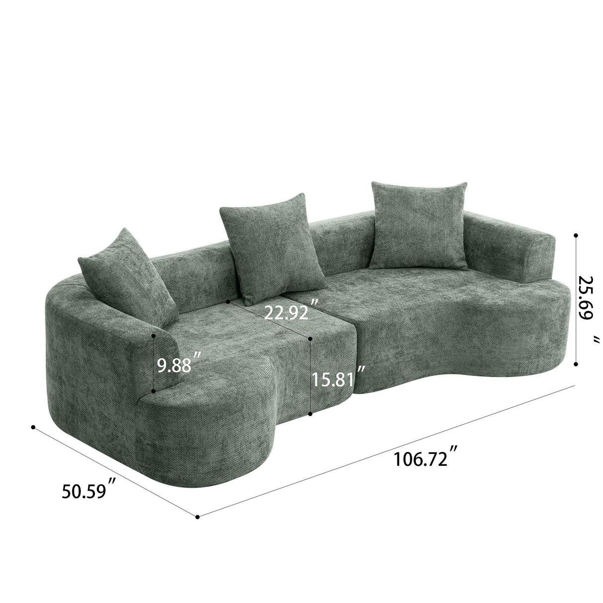 Modern Style Ultra Smooth Curved Sofa With 3 Pillows - Furniture Home Direct