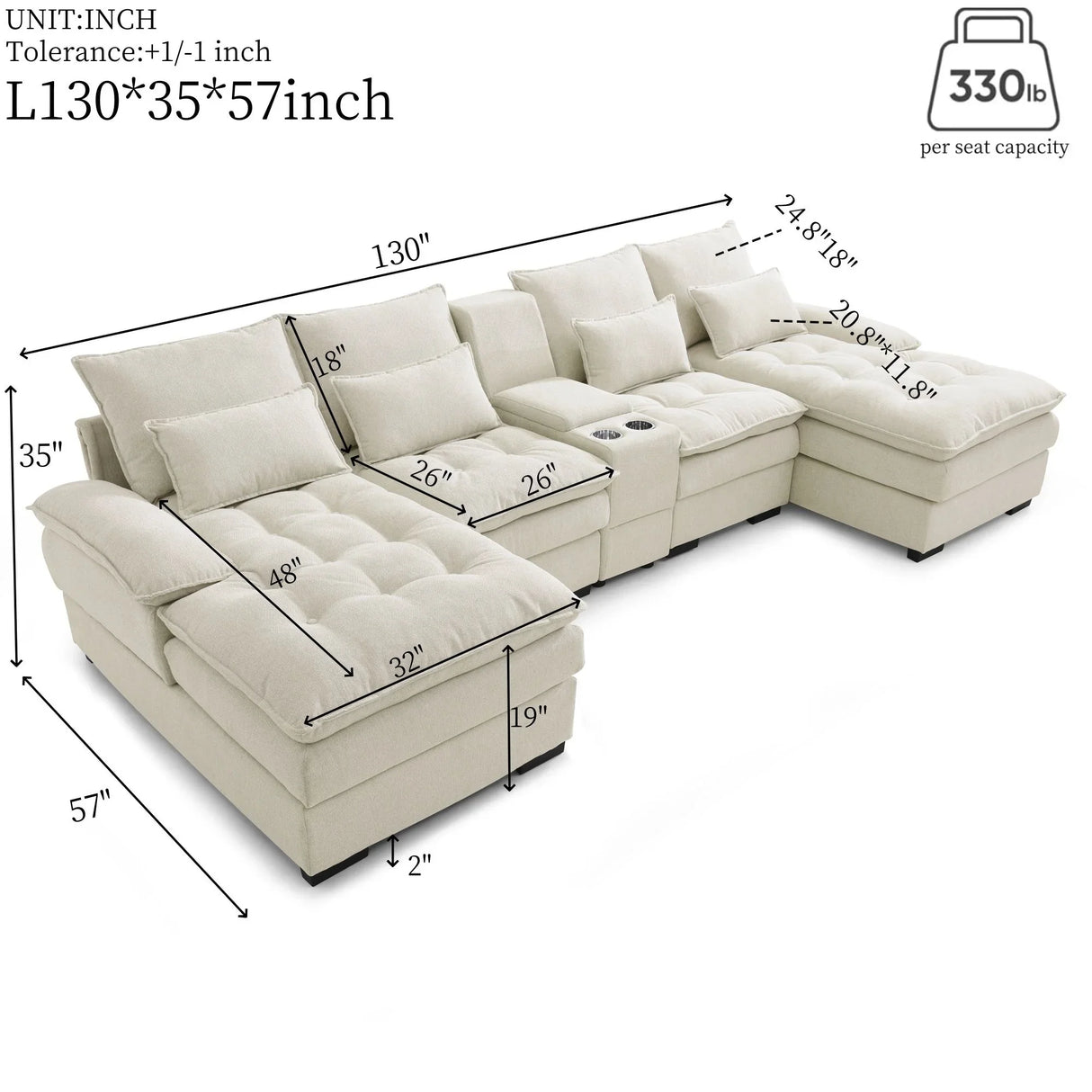 Contemporary U Shaped Sofa With Console And Cupholders - Furniture Home Direct
