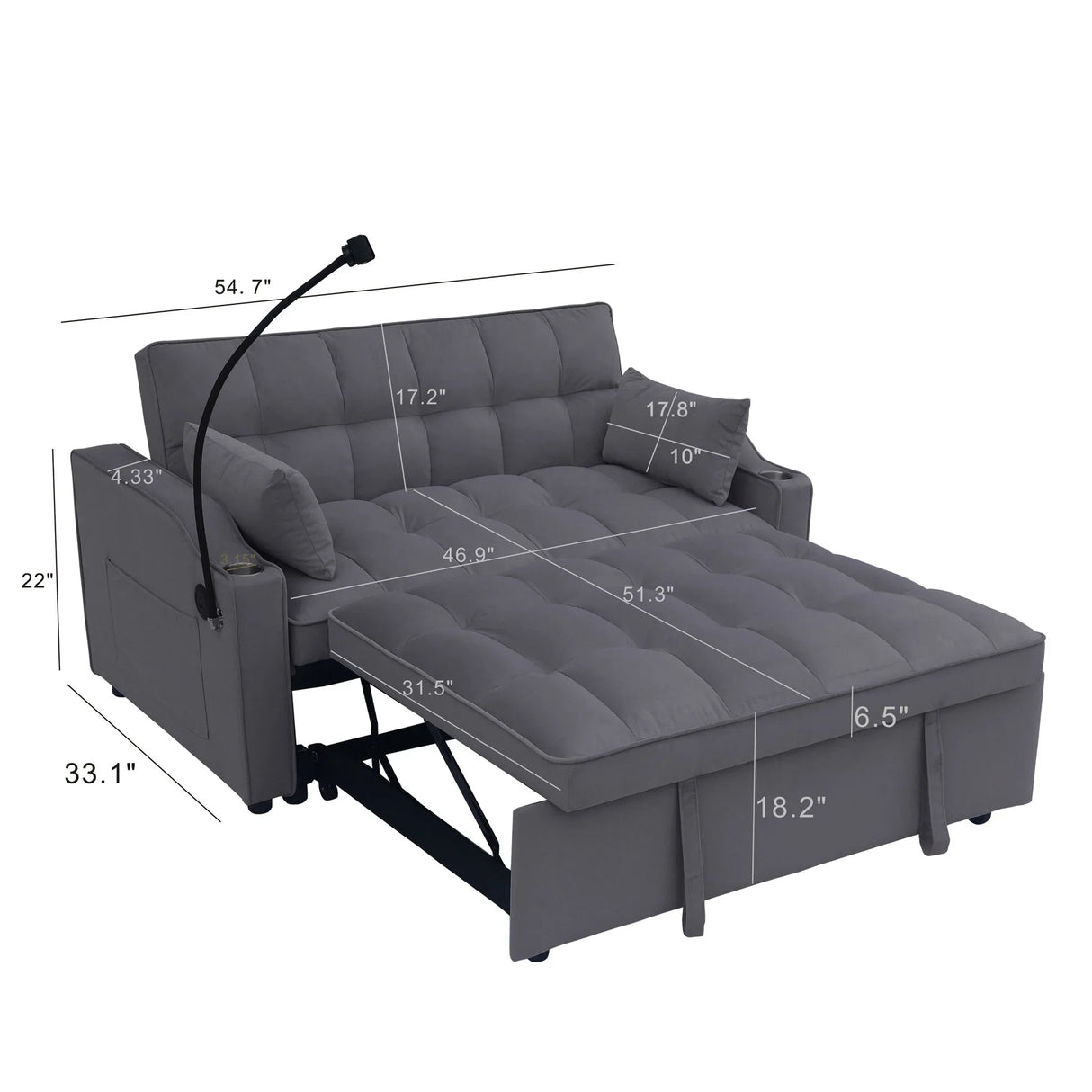 Modern Velvet Loveseat With Pullout Bed, Adjustable Reclining Backrest - Furniture Home Direct