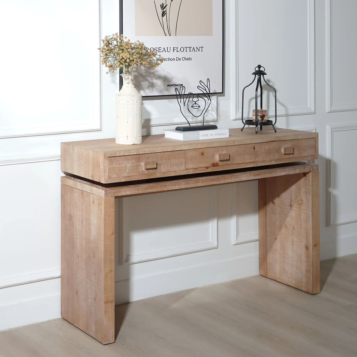 Rustic Wood Console Table With 3 Drawers Entryway Table For Hallway, Foyer, Or Office - Natural / Natural & Light Brown / Natural Wood / Natural Wood Wash / Natural / Rustic - Furniture Home Direct