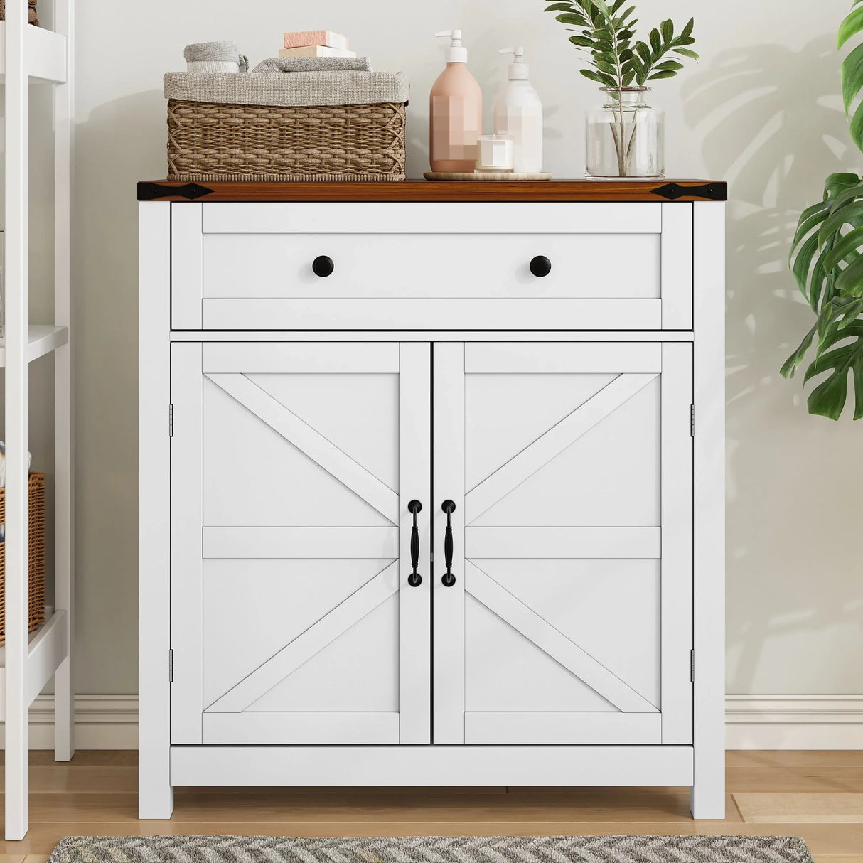 Farmhouse Storage Cabinet With Drawer And Adjustable Shelf - Furniture Home Direct
