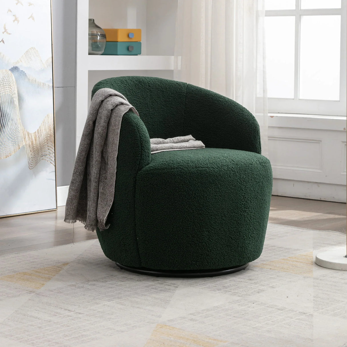 Teddy Fabric Swivel Accent Armchair Barrel Chair With Powder Coating Metal Ring - Furniture Home Direct