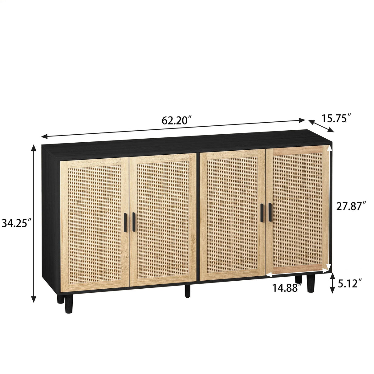 Elegant And Functional 4 Door Rattan Decorative Storage Cabinet - Furniture Home Direct