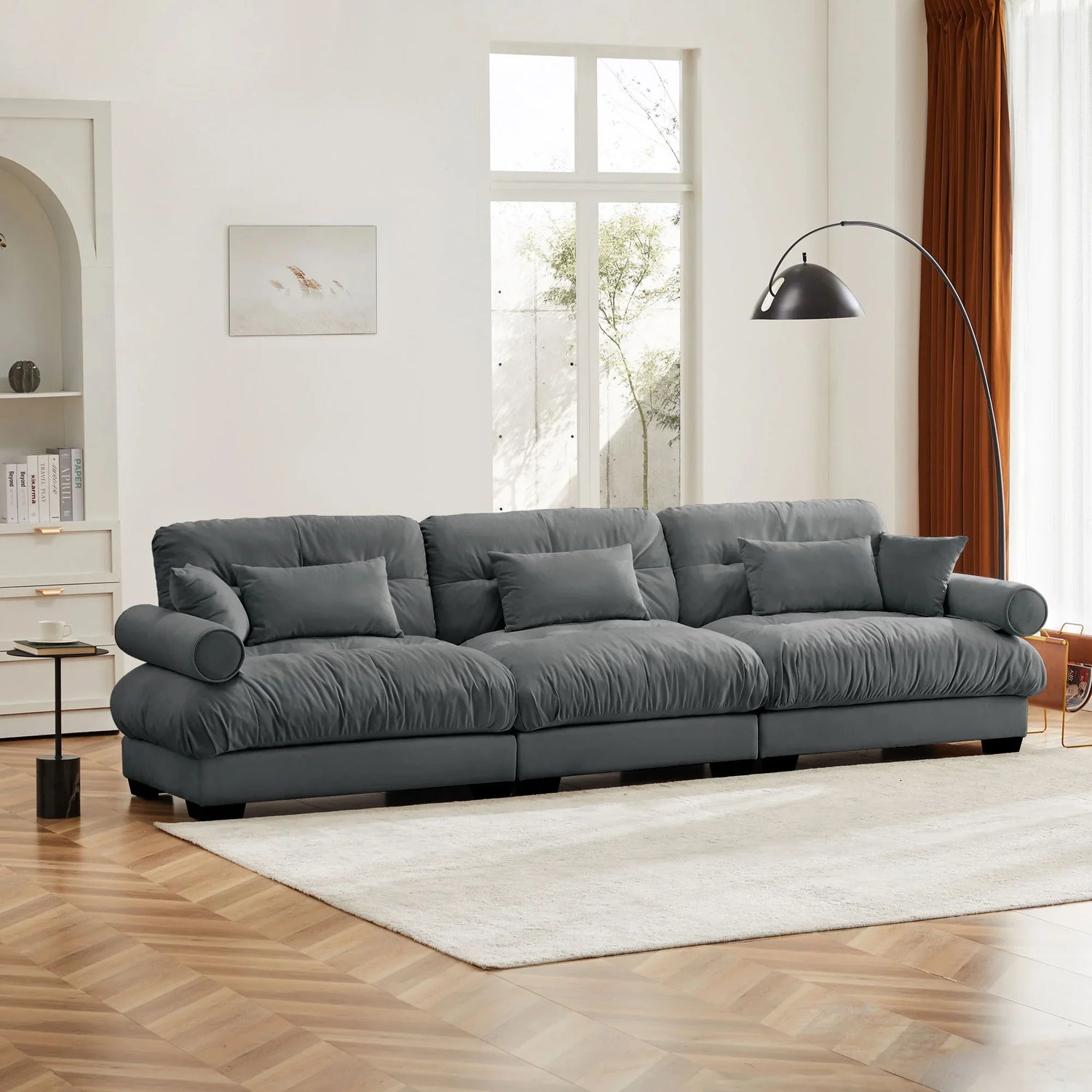 Modern Oversize Sofa With Cloud Like Comfort, Featuring Waist And Throw Pillows - Furniture Home Direct
