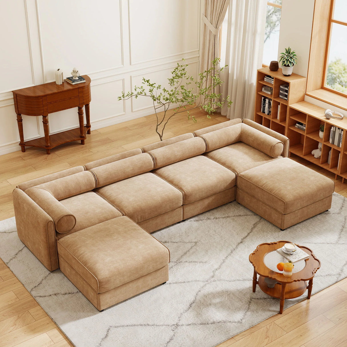 Contemporary Elegant White Chenille Sofa With Storage And Ottoman - Furniture Home Direct