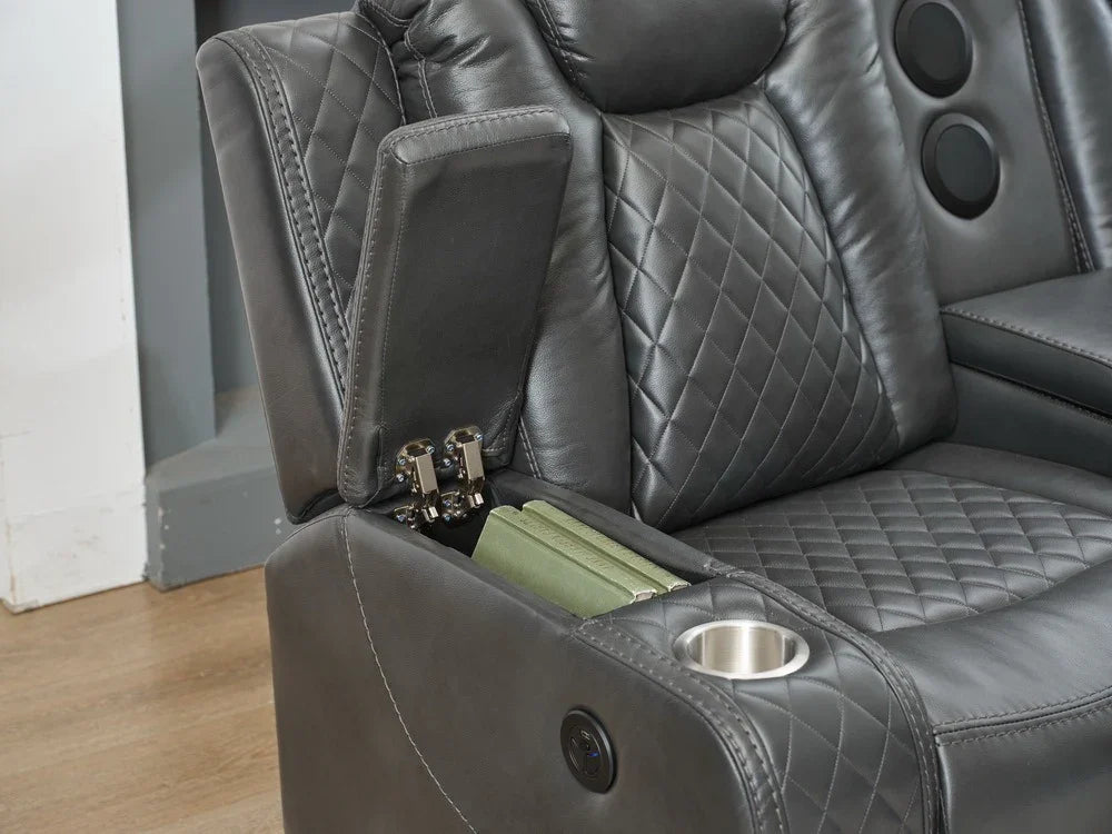 Sectional Sofa Power Reclining Leather With LED Grey - Furniture Home Direct