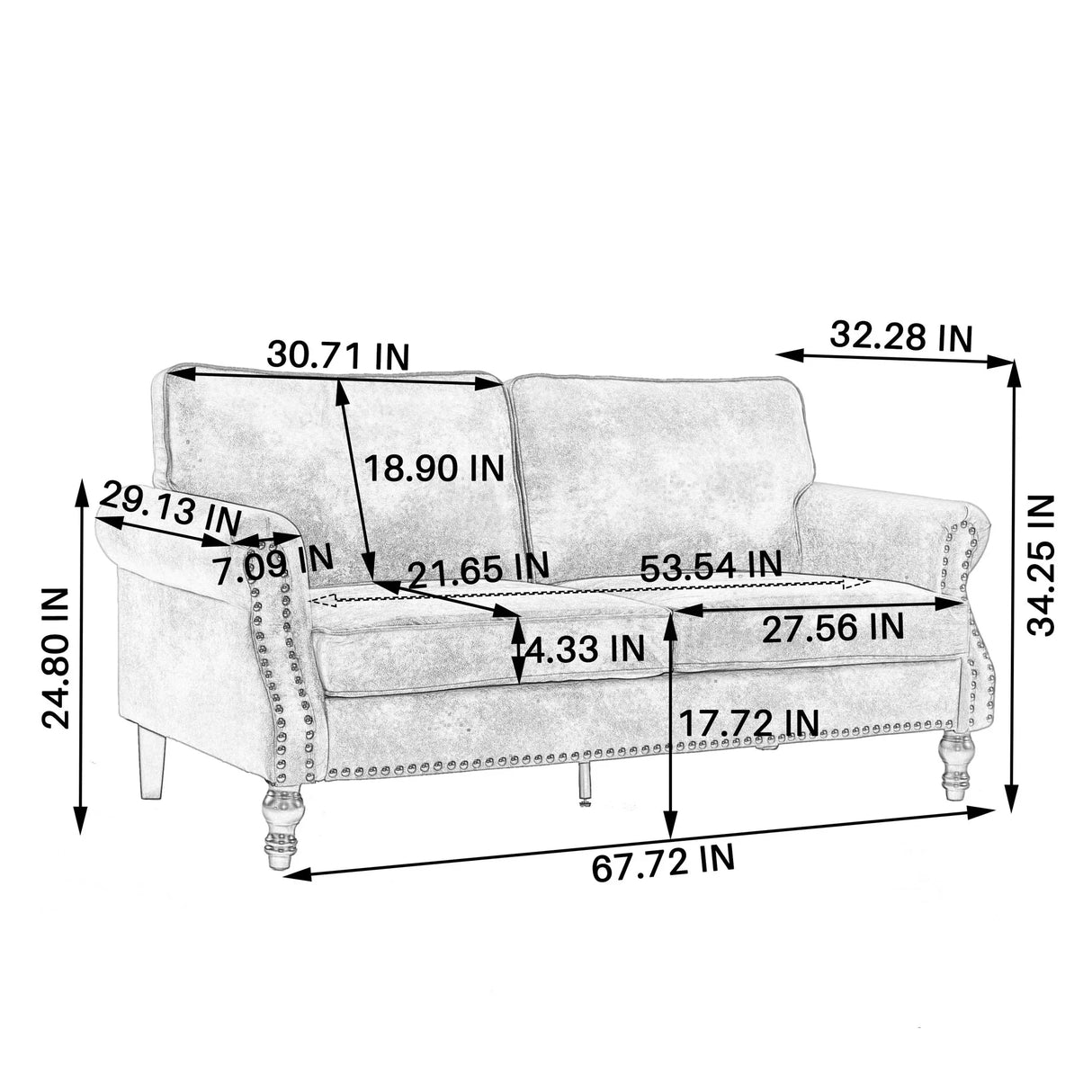 Rolled Arm Sofa With Nailhead Trim With Wooden Legs - Furniture Home Direct