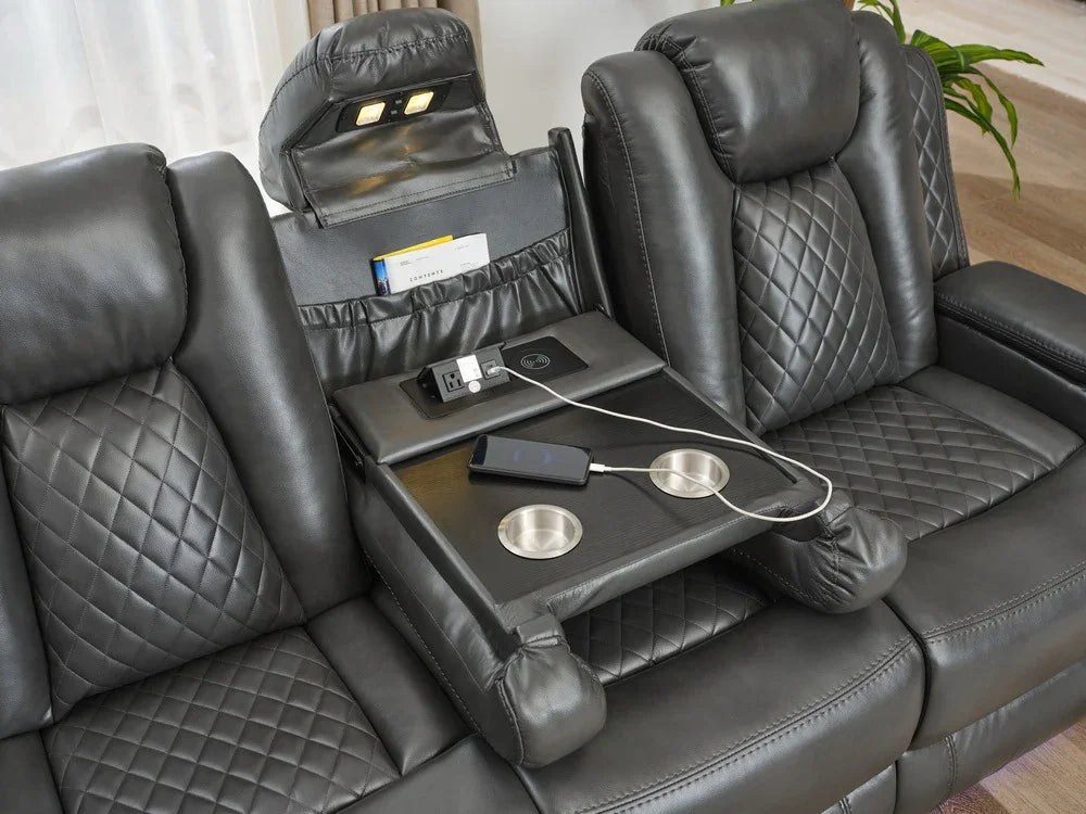 Sectional Sofa Power Reclining Leather With LED Grey - Furniture Home Direct