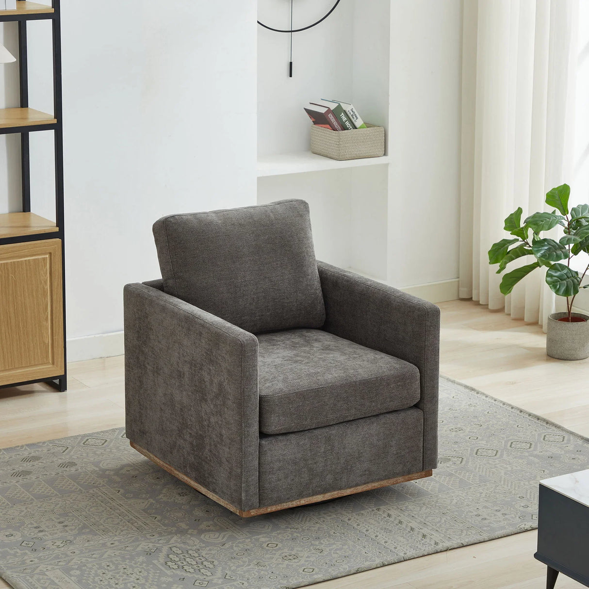 Modern Square Upholstered Swivel Accent Chair With Metal Base - Furniture Home Direct