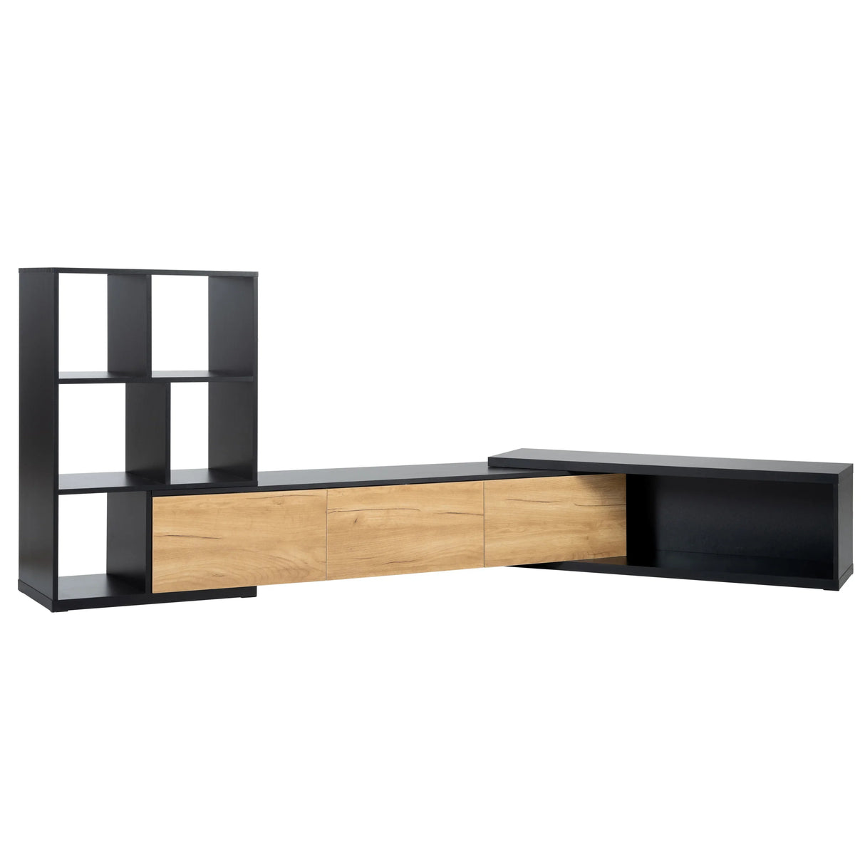 TV Stand With Open Shelves And Three Wood Drawers Black - Furniture Home Direct