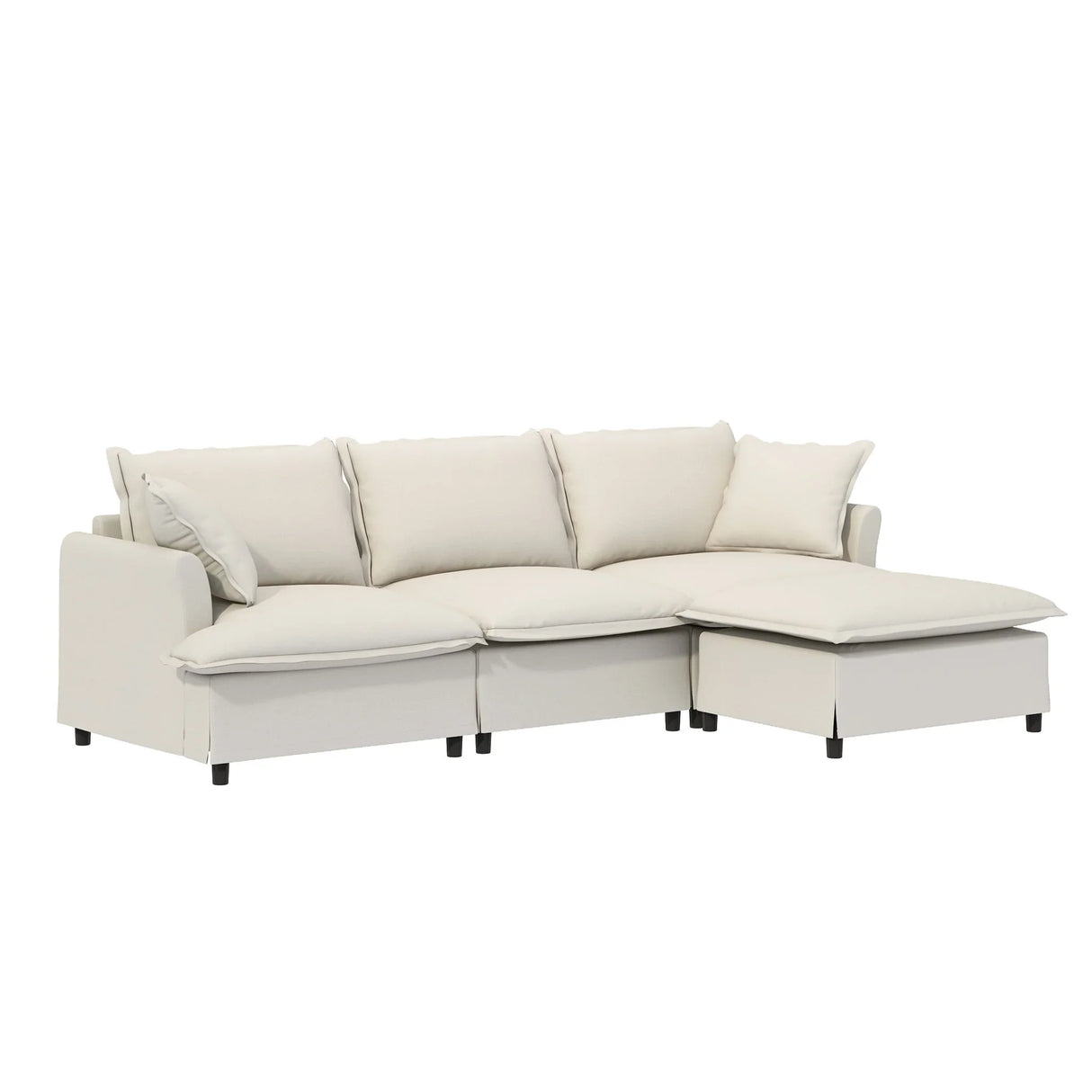 Sectional Sofa With Ottoman Cloud Couch Set With Throw Pillows, Free Combination - Furniture Home Direct