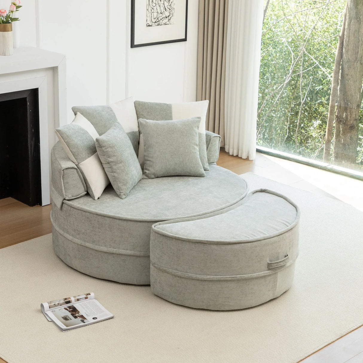 Modern Oversized Round Barrel Accent Chair With Ottoman - Furniture Home Direct