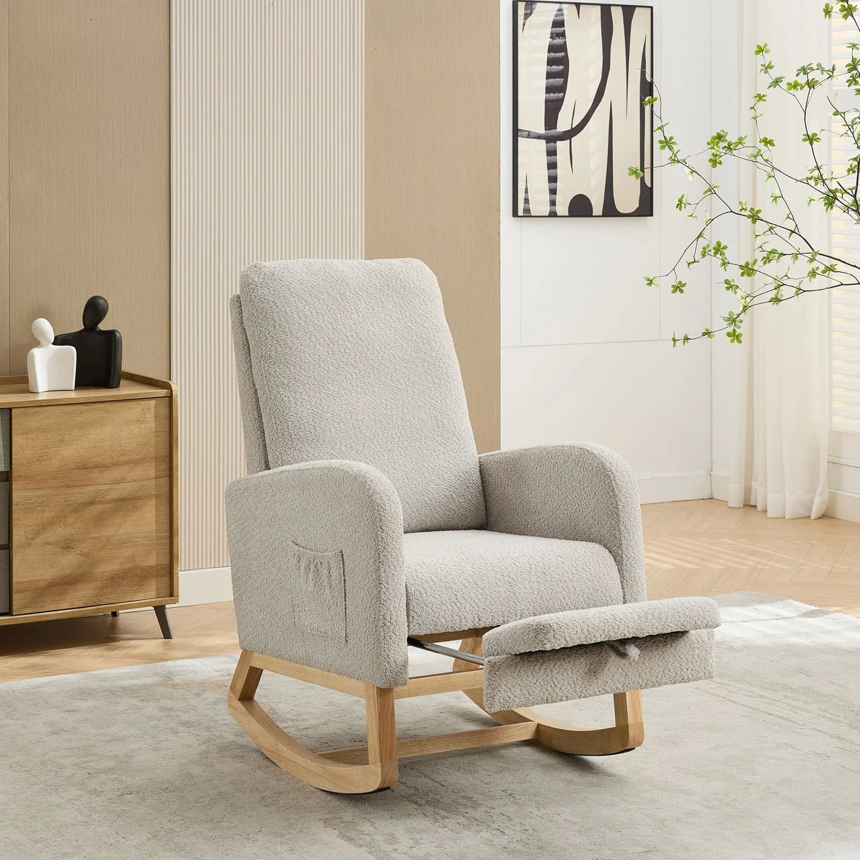 Rocking High Back Glider Chair With Retractable Footrest, Side Pocket - Furniture Home Direct