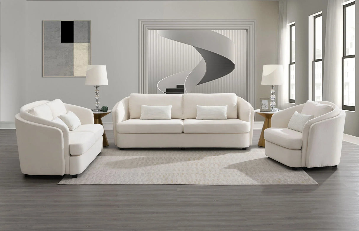 Mariko - Linen 3 Pieces Living Room Set - Beige - Furniture Home Direct