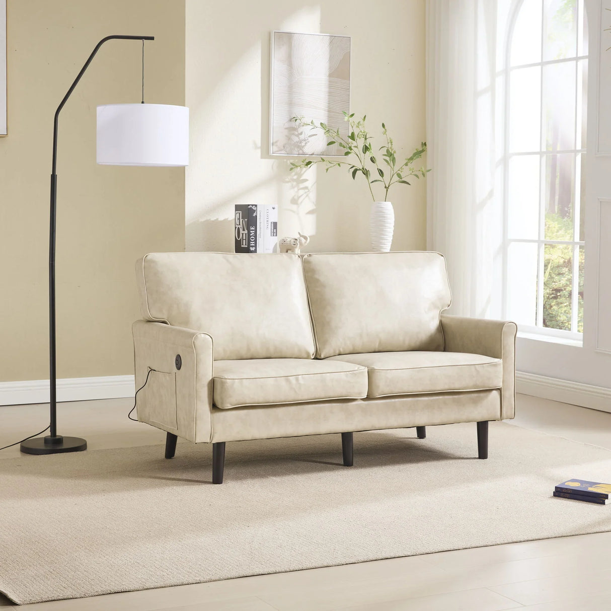 Mid Century Modern Loveseat Sofa With USB Ports, Removable Pillow Cover - Furniture Home Direct