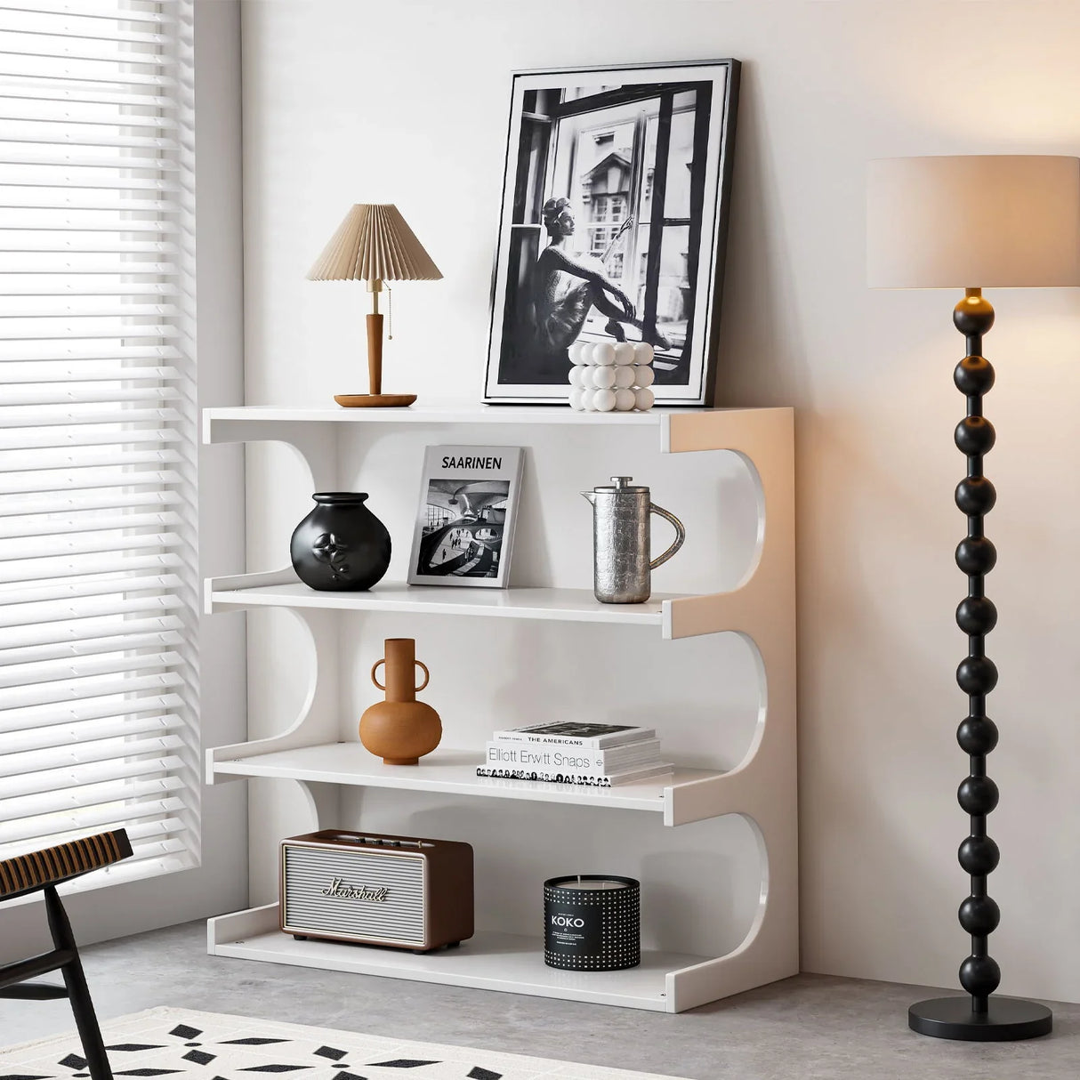 Multifunctional 4 Tier Book Shelf & Coffee Table For Living Room Bedroom Dining Room Study Entryway, Creative Furniture Floor Bookshelf, Minimalist Organizer Storage Shelves - White - Furniture Home Direct
