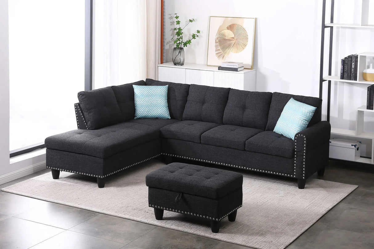 Alger - 98" Wide Left Hand Facing Sofa & Chaise With Ottoman - Furniture Home Direct