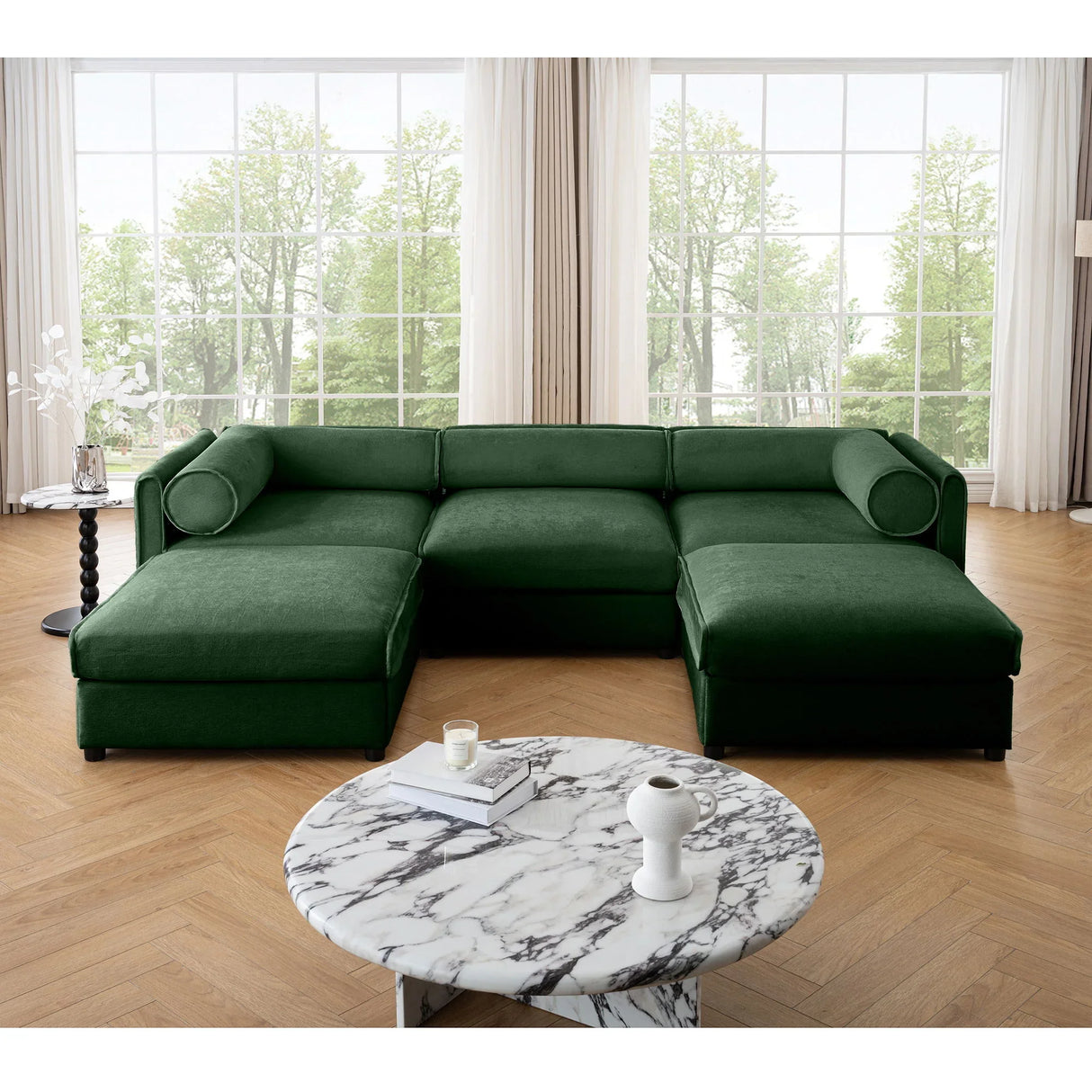 Contemporary Elegant White Chenille Sofa With Storage And Ottoman - Furniture Home Direct