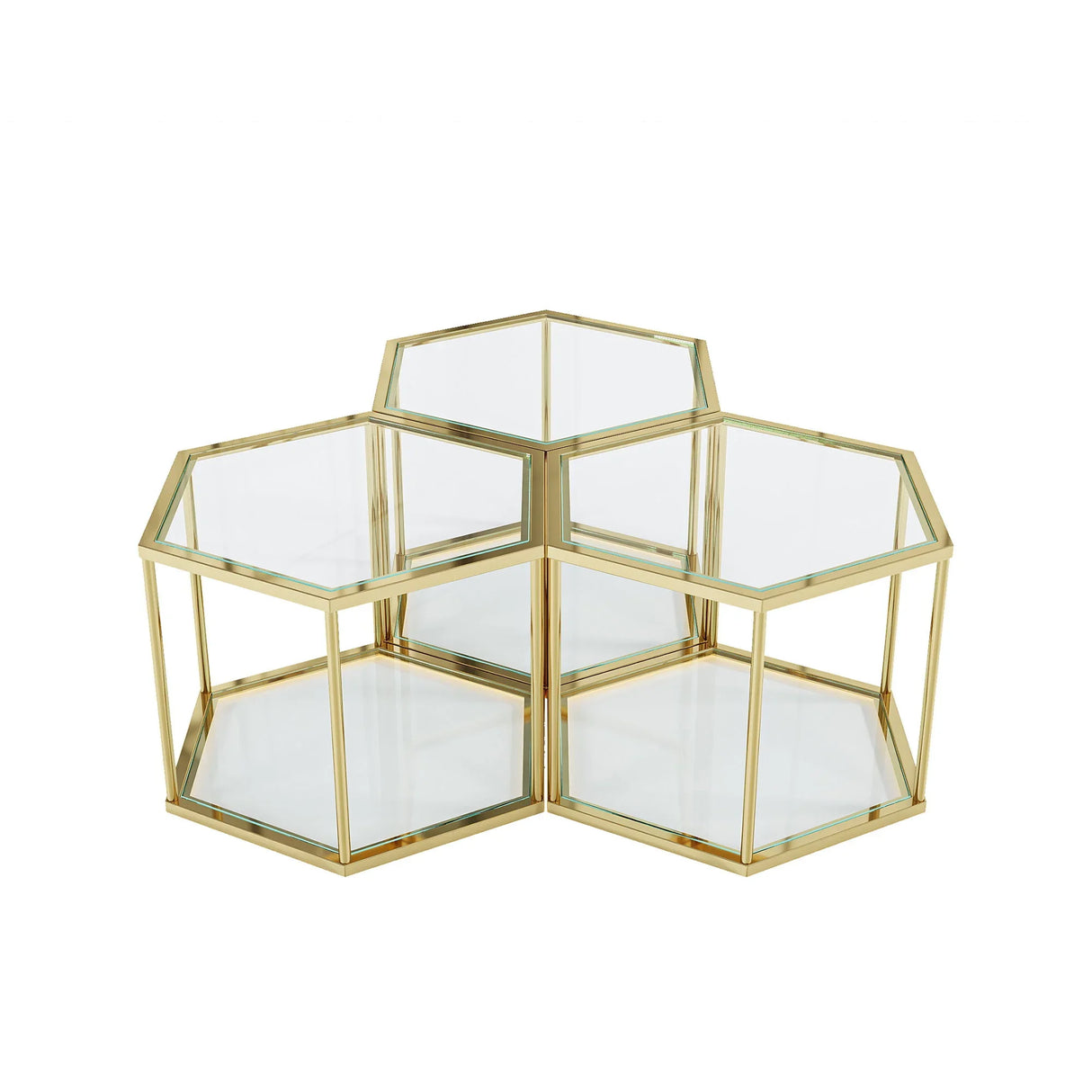 Modern Coffee Table With Double Layer Tempered Glass And Polygonal Design - Furniture Home Direct