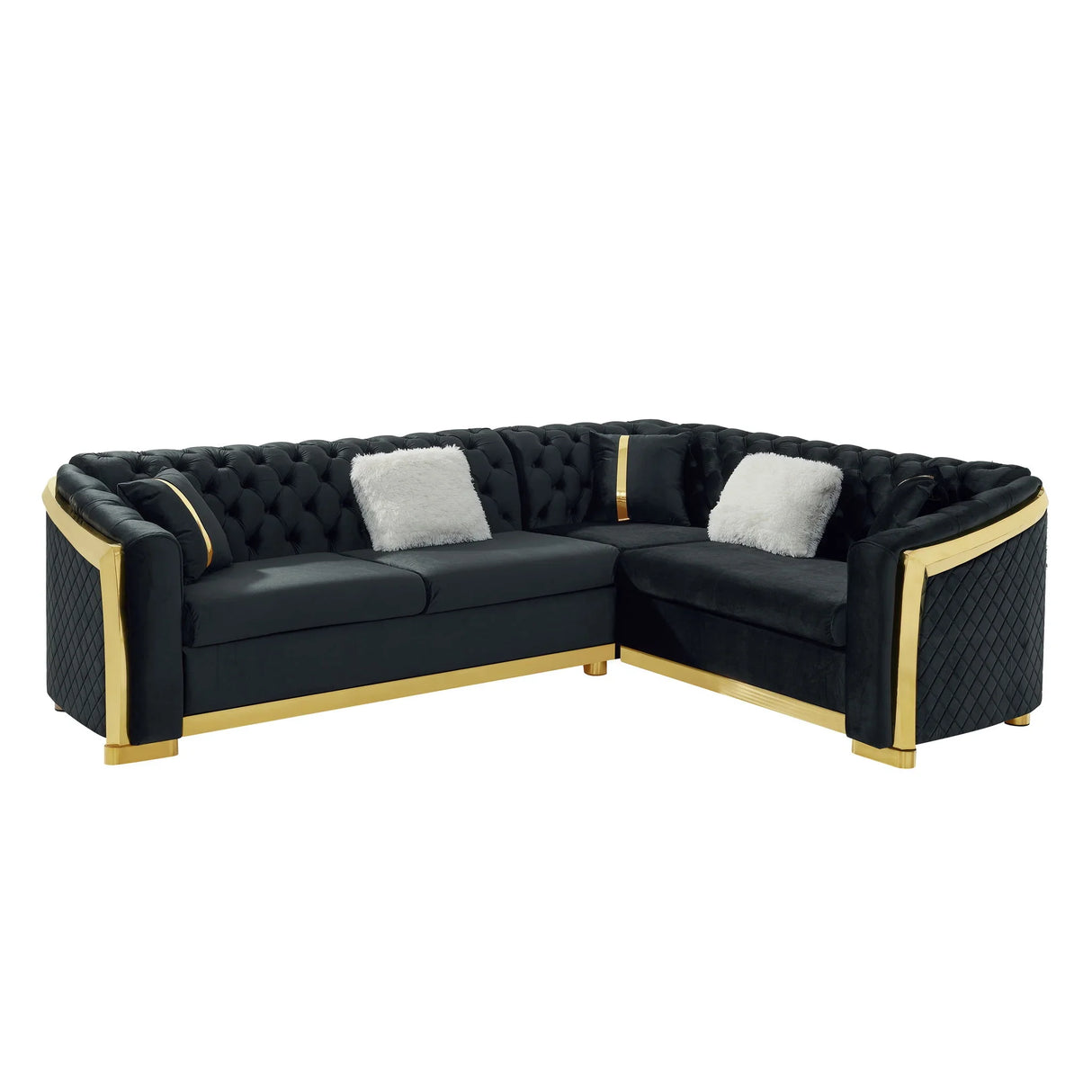 L Shaped Chesterfield Sectional Sofa With Stainless Steel Accents - Furniture Home Direct