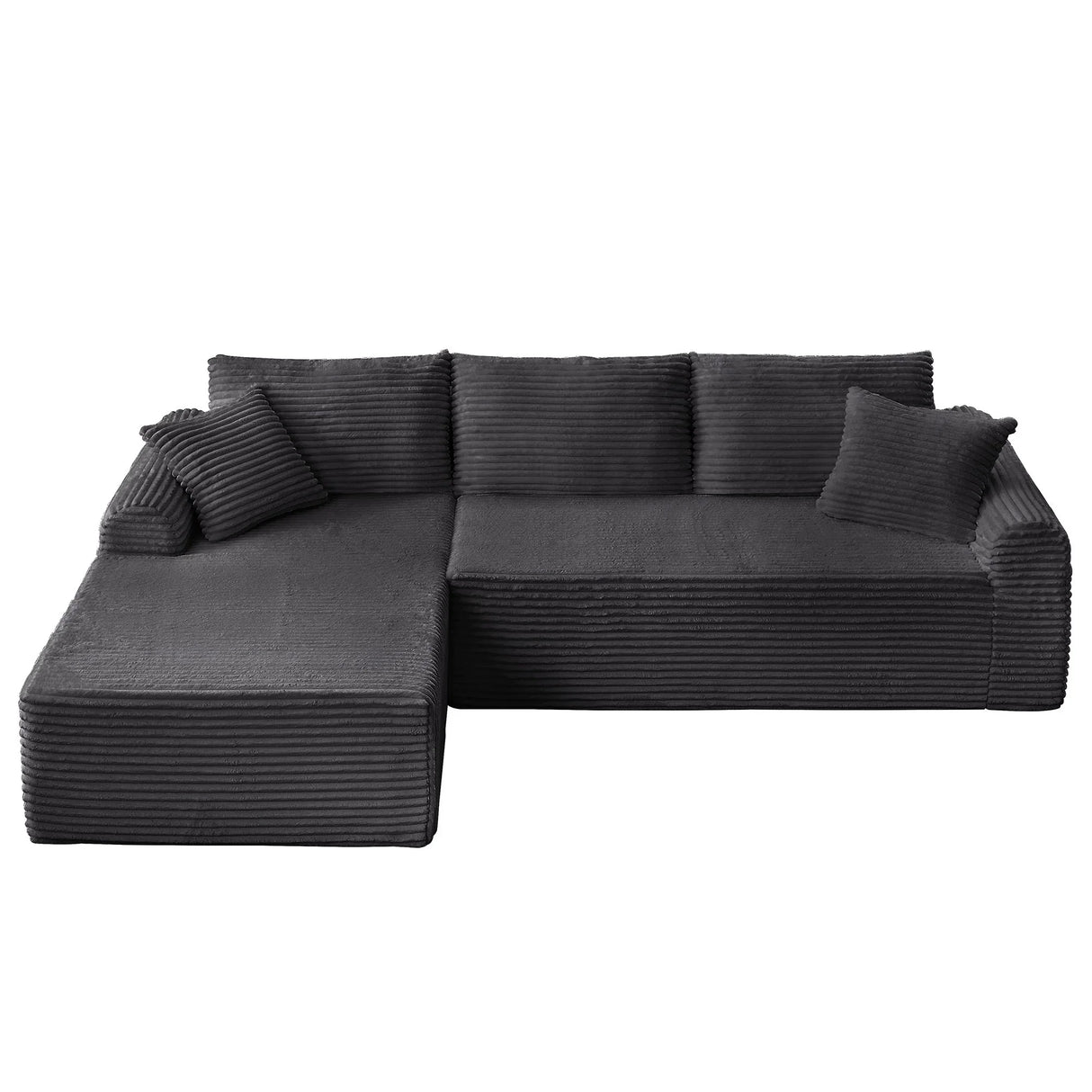 Modular Corduroy Sectional With Arched Armrests, Includes 3 Back Cushions & 2 Throw Pillows - Furniture Home Direct