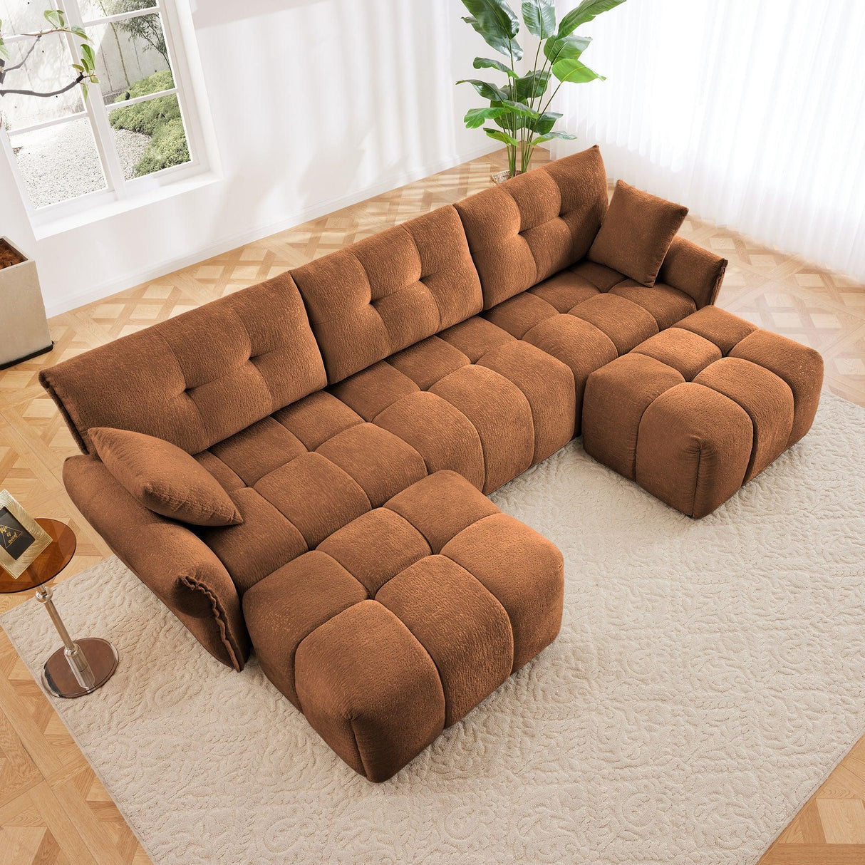 Sofa Set With Ottoman And Pillows, Textured, High Resilience Cushions - Furniture Home Direct