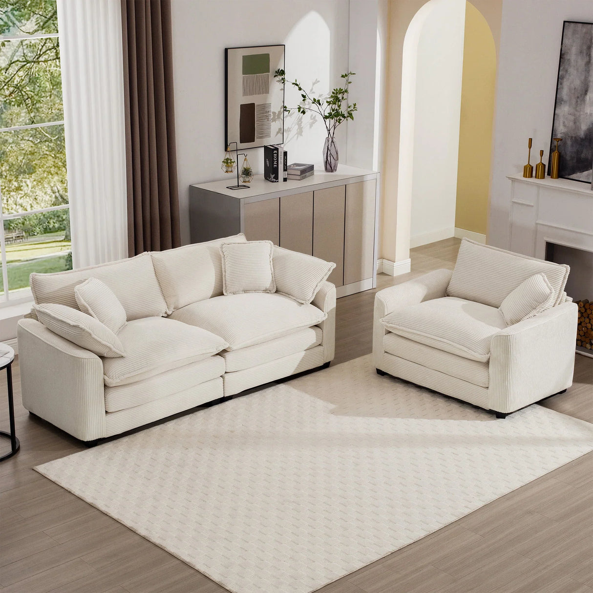 Elegant Corduroy Oversized Sectional Sofa Set With Deep Seats And Flexible Layout - Furniture Home Direct