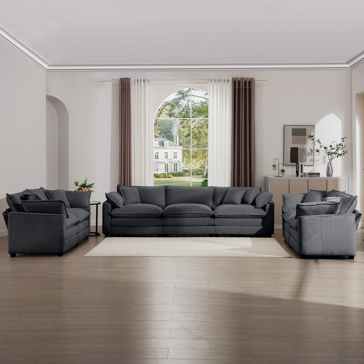 Elegant Corduroy Oversized Sectional Sofa Set With Deep Seats And Flexible Layout - Furniture Home Direct