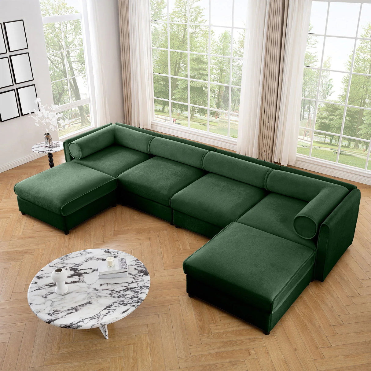 Contemporary Elegant White Chenille Sofa With Storage And Ottoman - Furniture Home Direct